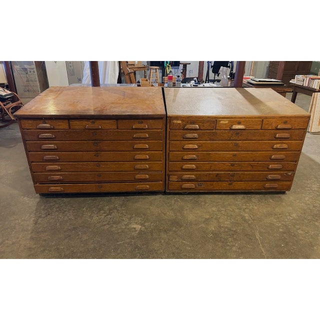 Vintage Hamilton Manufacturing Co. oak flat file cabinet. Used by architects for blueprint storage.