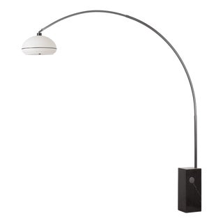 Iconic Arc Floor Lamp - Black Nickel, Lucite Shade, Dimmable, Mid-Century Modern For Sale
