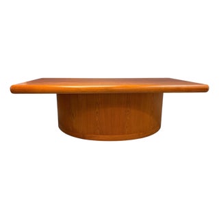 Dyrlund Danish Teak Executive Desk With Rounded Drum Pedestal Base, C. 1970s For Sale