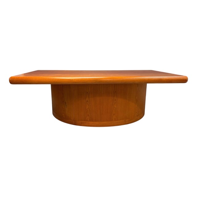 Dyrlund Danish Teak Executive Desk With Rounded Drum Pedestal Base, C. 1970s For Sale