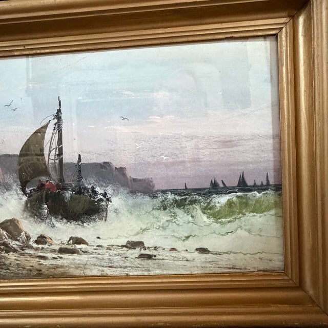 Brown 19th Century Coastal Seascape Pastel Painting With Rocky Coast by Listed Artist Clarence E. Braley (1854-1927) For Sale - Image 8 of 10