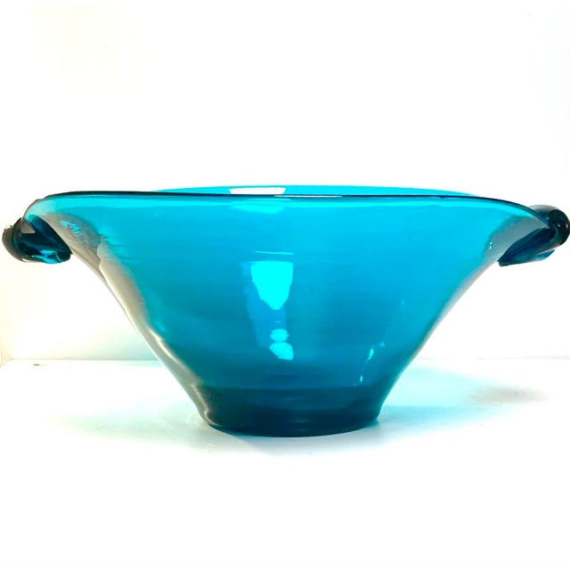 Glass 1940s Blenko Blob Handled Bowl #517l by Winslow Anderson For Sale - Image 7 of 12