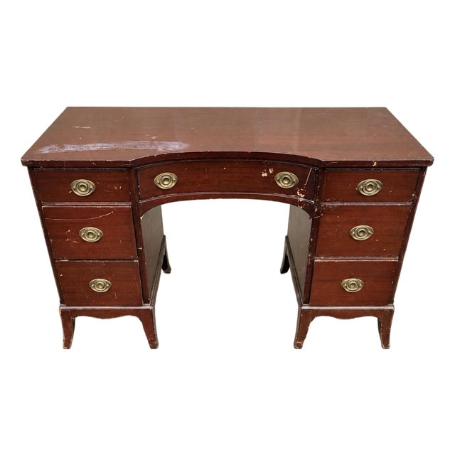 Vintage American of Martinsville Mahogany Seven-Drawer Writing Desk For Sale