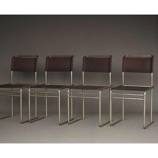 Gray B40 Dining Chairs in Nickel-Plated Tubular Steel and Eisengarn Fabric by Marcel Breuer for Tecta, 1980s, Set of 4 For Sale - Image 8 of 18