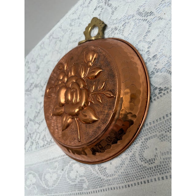 Metal Vintage Hammered Copper Rose Pattern Jello Mold For Sale - Image 7 of 9