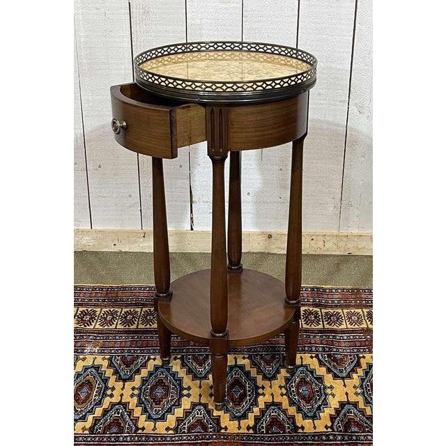 Brown Round Side Table in Cherry Wood with Marble Top, 1970s For Sale - Image 8 of 10