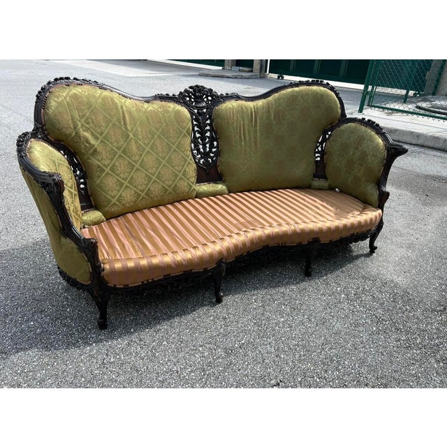 19th Century Victorian Carved Dark Walnut Sofa and Chair For Sale - Image 10 of 18