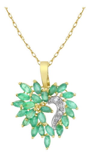 Marquise Emerald Cluster Necklace 14k Yellow Gold 16"