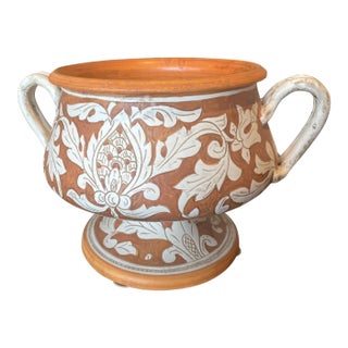 Italian Hand Painted Two Piece Centerpiece/Planter Featuring an Upper Bowel With Handles For Sale