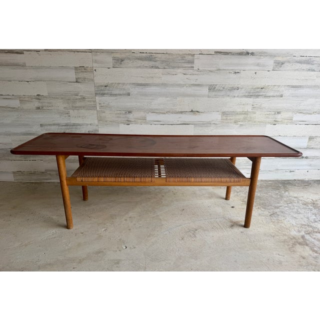 Mid-Century Modern Teak and Cane Coffee Table by Hans J. Wegner for Andreas Tuck