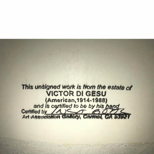 Victor Di Gesu Coa Stamped on Back Victor DI Gesu Mid 20th Century Private Collection Ca Artists Wall Art Mobsters 30’s Disney Early Piece For Sale - Image 4 of 9