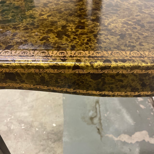 Green 1920s Antique Barnard and Simonds Tooled Leather Card Table For Sale - Image 8 of 12