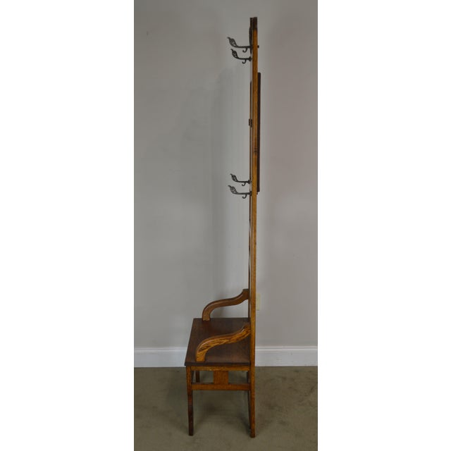 Antique Victorian Oak Narrow Hall Tree Seat With Mirror Chairish