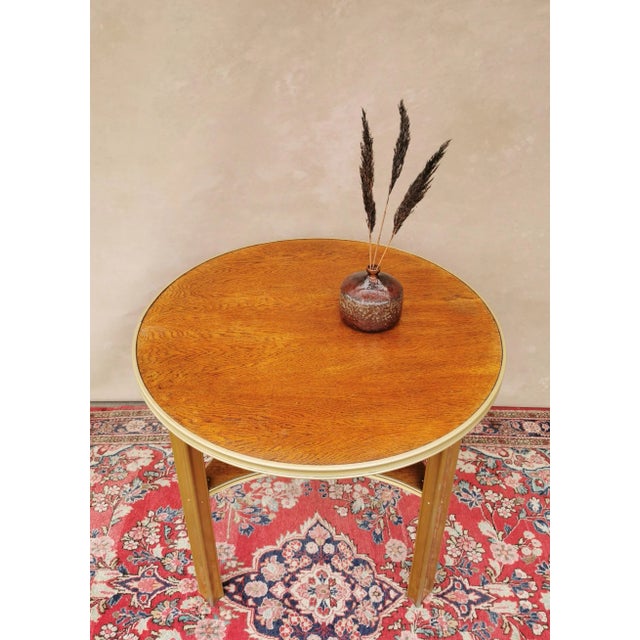 Goldenrod Art-Deco Oak & Aluminium Sidetable, 1930s For Sale - Image 8 of 9