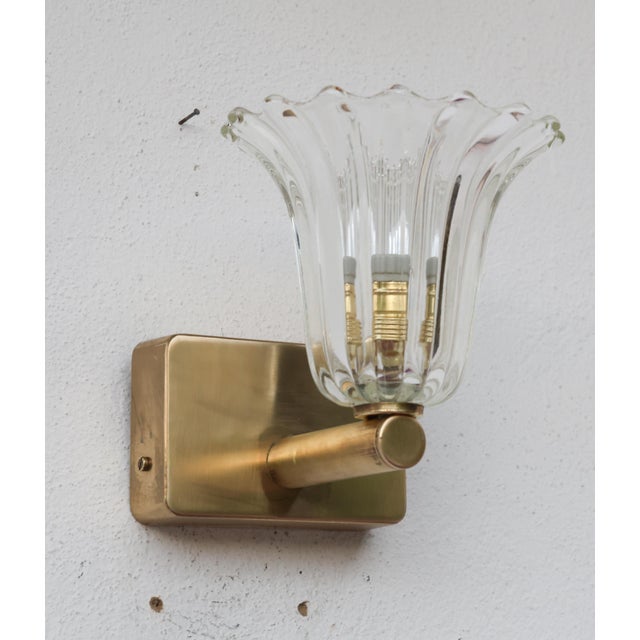 Set of 3 Art Decò Barovier & Toso Wall Light Murano Art Glass and Brass, 1940s For Sale - Image 11 of 14