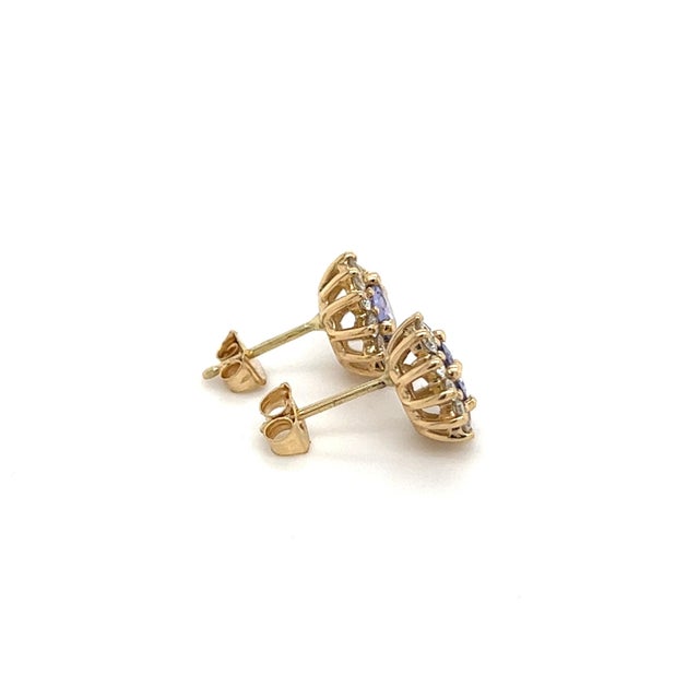 Traditional Natural Tanzanite Diamond Stud Earrings 14k Y Gold 1.18 TCW Certified For Sale - Image 3 of 8
