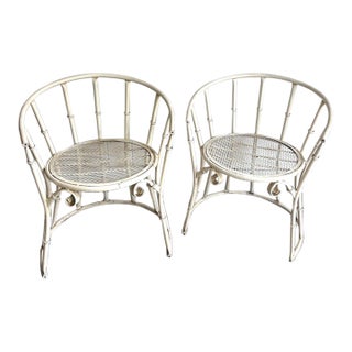 Midcentury Ivory Metal Bamboo Patio Chairs For Sale
