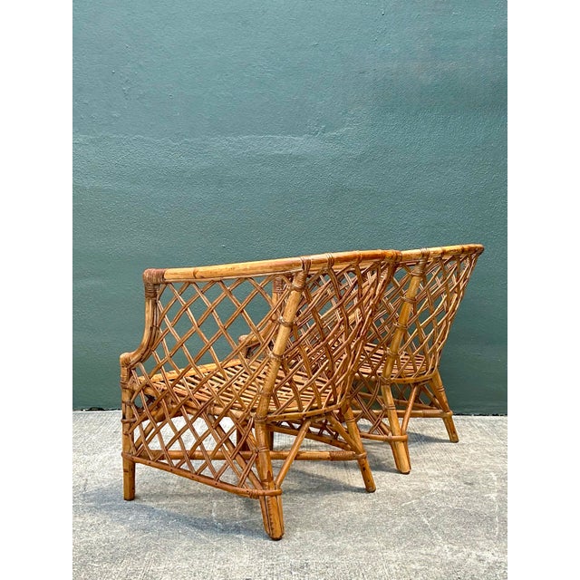 Vintage Trellis Rattan Lounge Chairs - A Pair For Sale - Image 9 of 12