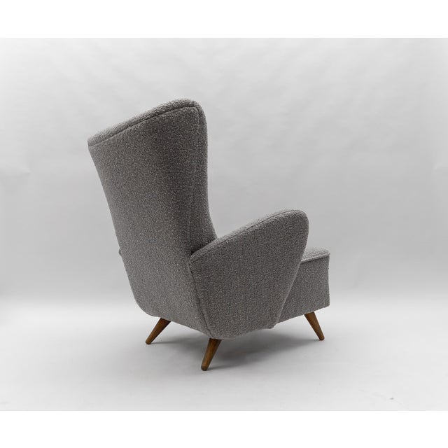 Large Grey Boucle Fabric Wingback Armchair, Italy, 1950s For Sale - Image 4 of 10