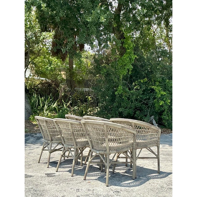 Vintage Coastal Sika Designs Woven Resin Rattan Dining Chairs - Set of 6 For Sale In West Palm - Image 6 of 12