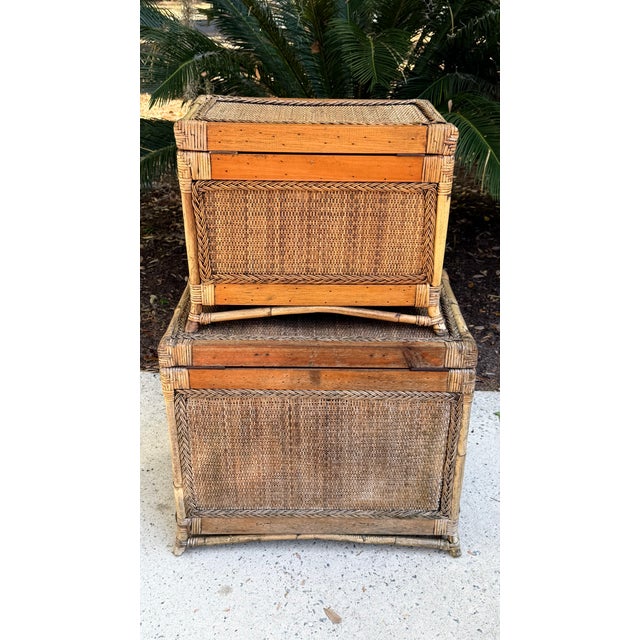 Pair Shabby Chic Rattan Trunks, Large and Small For Sale - Image 16 of 16