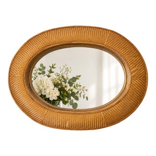 Vintage Woven Bamboo / Rattan Mirror For Sale