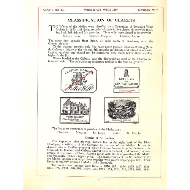 Traditional "A Book of Wine and the Wholesale Prices of Wines in the Savoy Cellar" 1937 For Sale - Image 3 of 16