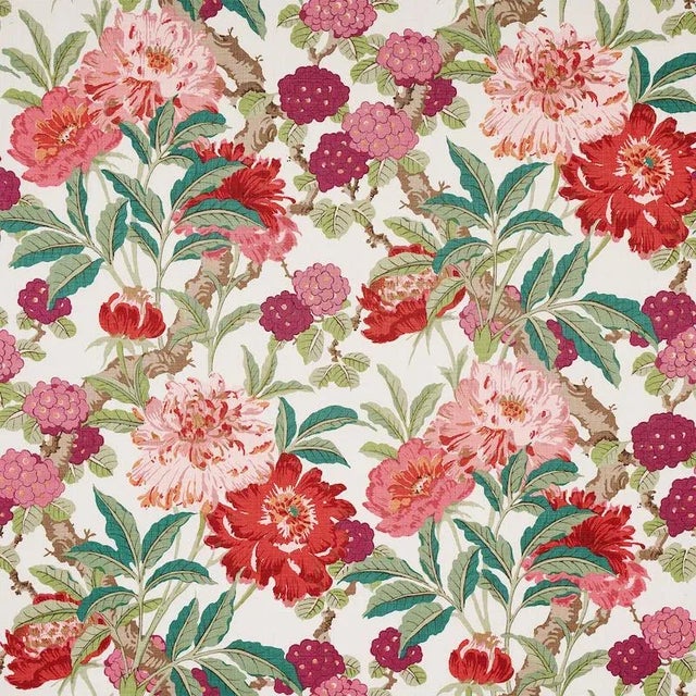 Sample - Schumacher Enchanted Garden Fabric in Fuchsia For Sale