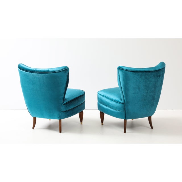1940's Italian Petitte Slipper Chairs and Ottoman in Velvet Upholstery For Sale - Image 11 of 12