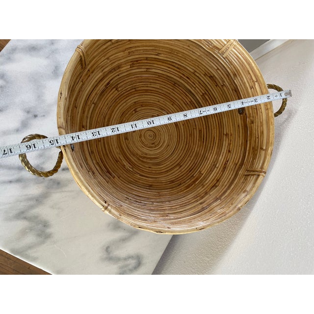 Wood 1970s Vintage Mid-Century Crespi Style Bamboo Brass & Rattan Bowl For Sale - Image 7 of 8