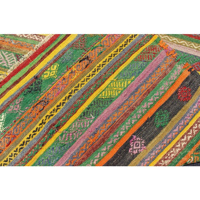 Mid 20th Century Vintage Turkish Kilim Rug With Colorful Stripe and Diamond Motif Designs For Sale - Image 11 of 12