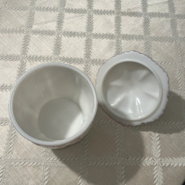 Glass Antique Dithridge Versailles Milk Glass 3 Piece Table Set For Sale - Image 7 of 12