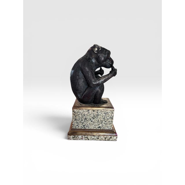 Vintage Maitland-Smith Bronze Monkey Sculpture on Stone Pedestal For Sale In West Palm - Image 6 of 12
