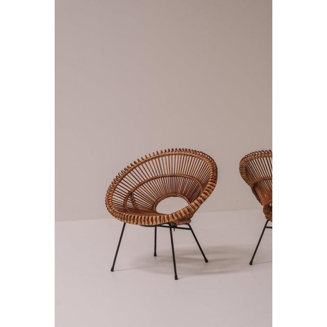 Black Rattan Chairs by Janine Abraham & Dirk Jan Rol for Rougier, France, 1956, Set of 2 For Sale - Image 8 of 15