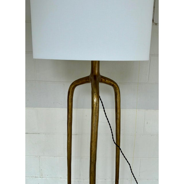 Revelation Modern Antique Brass Wish Bone Tripod Floor Lamp For Sale - Image 4 of 6