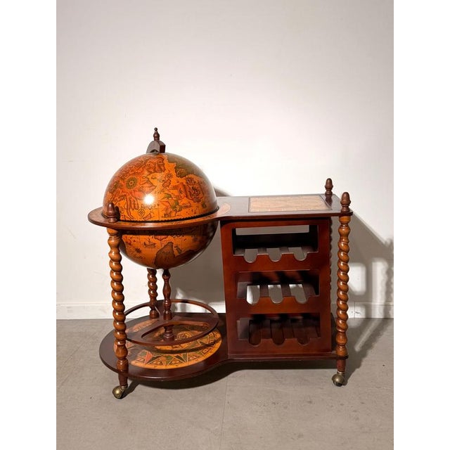 Antique Globe Bar Cart with Wine Rack For Sale - Image 6 of 7