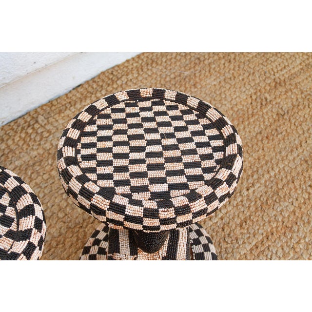 Green Pair of Vintage Beaded Bamileke Leopard Stools For Sale - Image 8 of 10