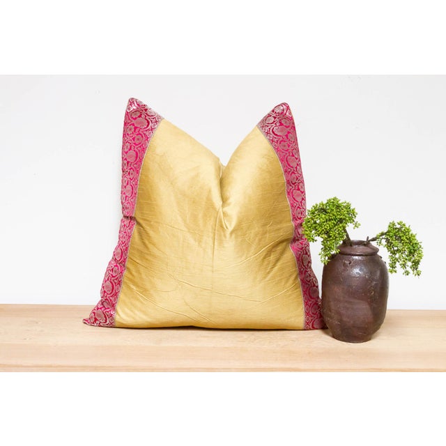 Textile Indian Gold Festive Silk Euro Pillow Cover For Sale - Image 7 of 7