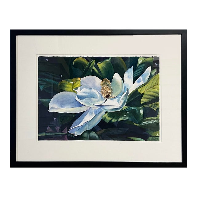 Magnolia Watercolor and Pencil Painting, Framed For Sale