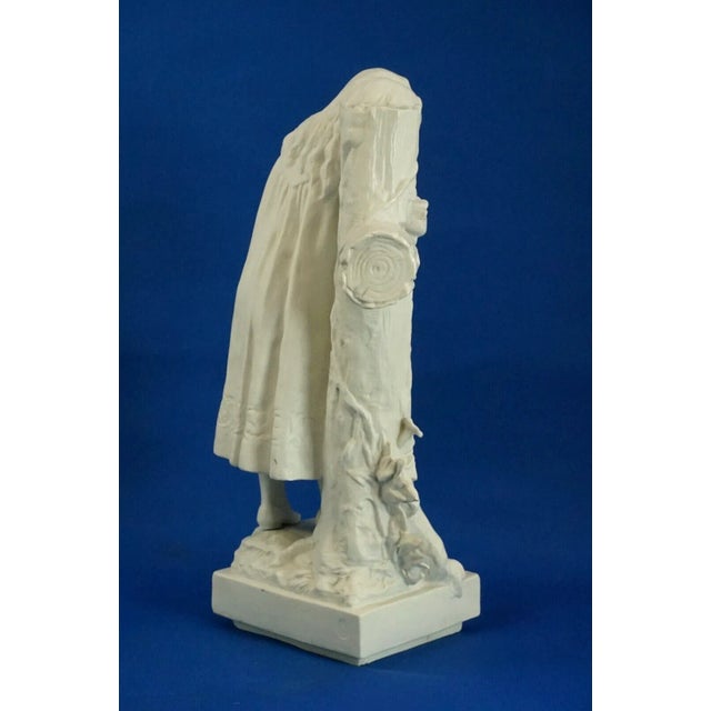 Large 20th Century Biscuit Porcelain Sculpture of a Little Girl Praying on a Cross from Betoule Et Cie, Limoges, France For Sale - Image 6 of 18