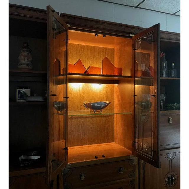 Campaign Bernhardt 3 Piece Modular Asian Bookcase Wall Unit With China Cabinet For Sale - Image 3 of 13