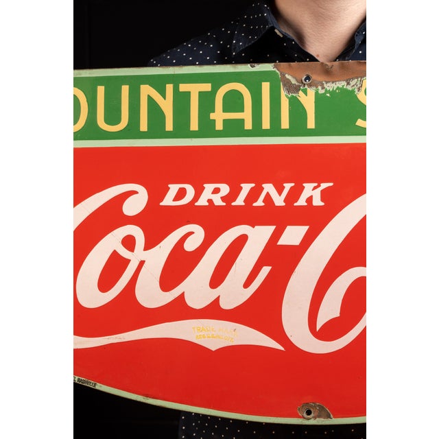 1938 Coca Cola Fountain Service Porcelain Sign For Sale - Image 4 of 8
