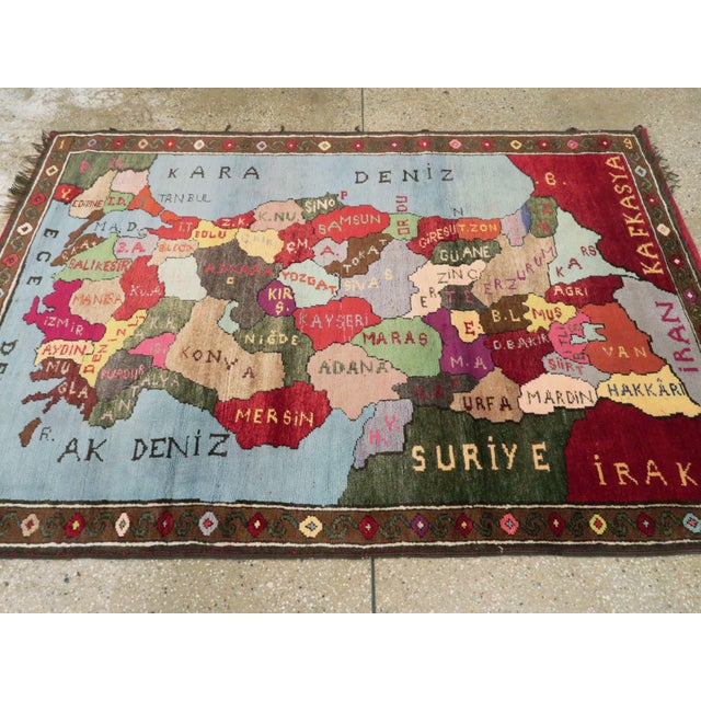 Galerie Shabab Collection Mid-20th Century Turkish Map Rug For Sale - Image 4 of 11