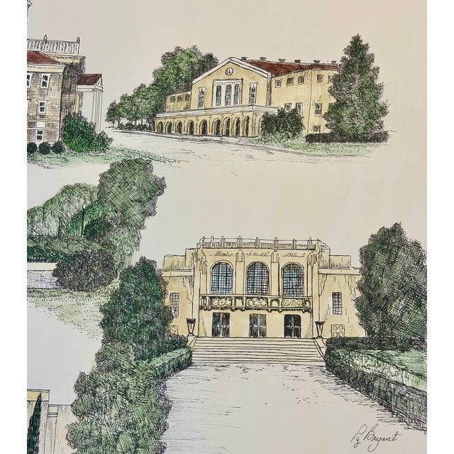 Mid-Century Modern 1980s Baylor University (Texas) Campus Print by Liz Bryant – Hand-Colored Architectural Illustration, 24” X 18” For Sale - Image 3 of 4