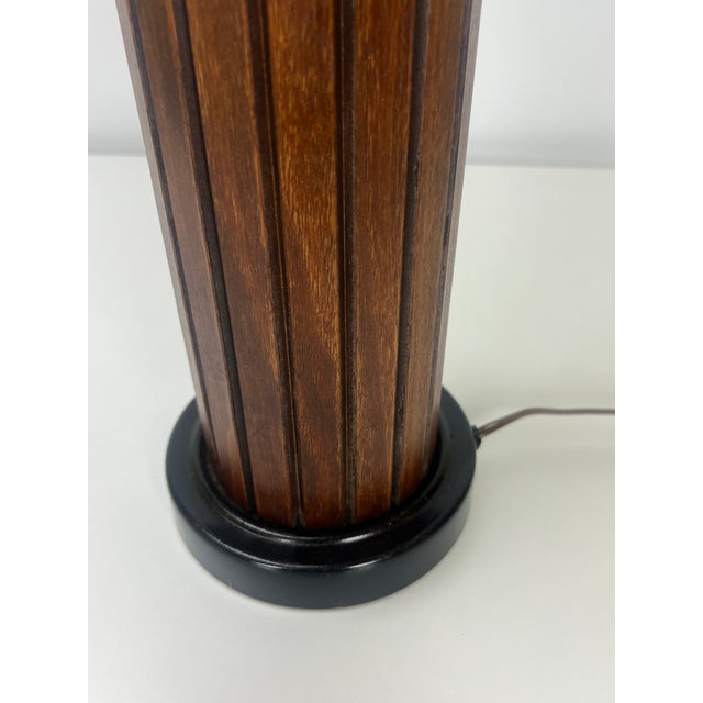 Mid-Century Modern Mid-Century Modern Gruvwood Walnut Table Lamp With Cane Shade For Sale - Image 3 of 8