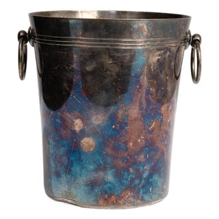 Mid 20th Century France Teal Silver Ice Bucket For Sale