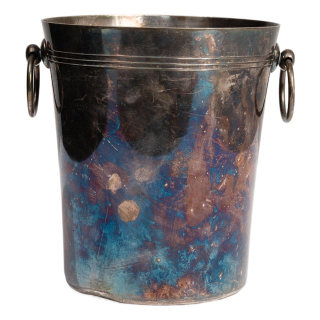 Mid 20th Century France Teal Silver Ice Bucket For Sale