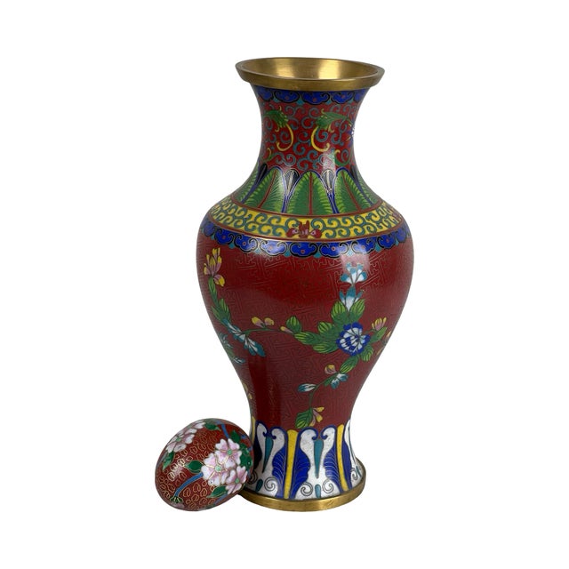 Red Vintage Chinese Cloisonné Vase and Egg For Sale - Image 8 of 8