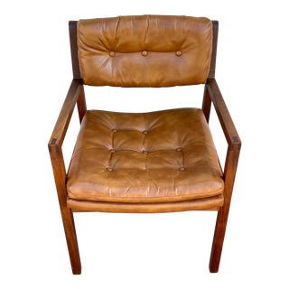 Vintage Mid Century Modern Leather and Wood Arm Chair by Kt Furniture For Sale