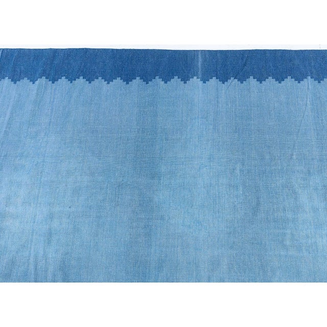 Doris Leslie Blau Indian Dhurrie Mid-Century Light Blue Flatweave Cotton Rug For Sale - Image 4 of 9